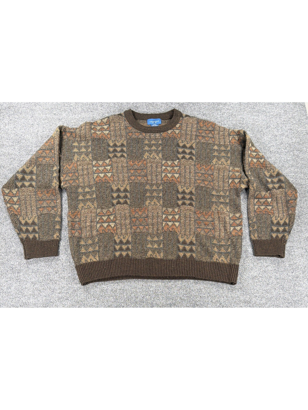 Vintage 90s Towncraft Geometric Grandpa Knit Crewneck Sweater- Men's XL